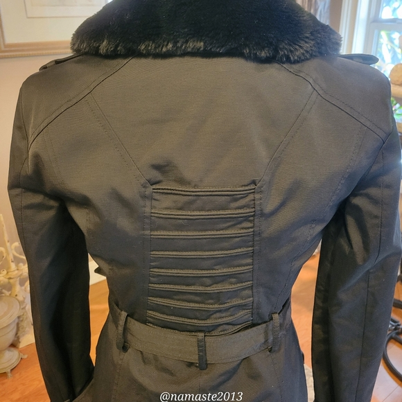 Bebe Cotton Blend Double Lined Removable Lining Faux Fur Trench Coat #510 - Picture 16 of 17